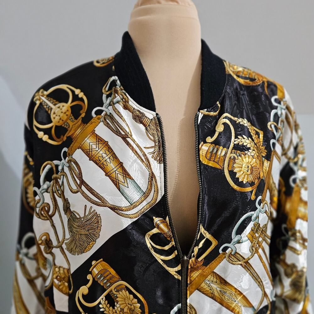Vintage Silk Full Zip Y2K Lined Sword Graphic Jacket Momcore - Picture 3 of 11